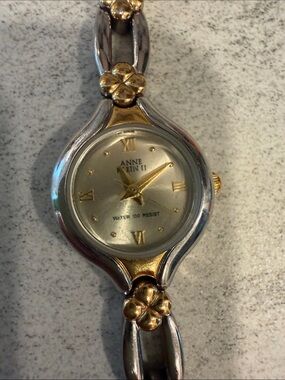 Anne Klein Two-Tone Gold and Silver Floral Bracelet Watch